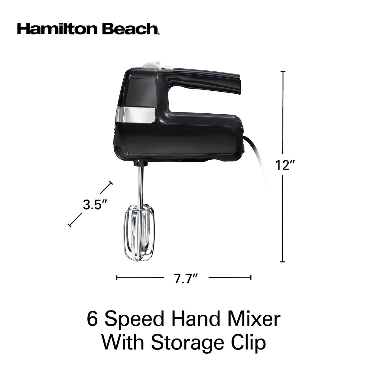 Hamilton Beach Electric Hand Mixer, 6 Speeds + Stir Button, 300 Watts of Peak Power for Powerful Mixing, Includes Whisk and Storage Clip, Black (62628) Hamilton Beach