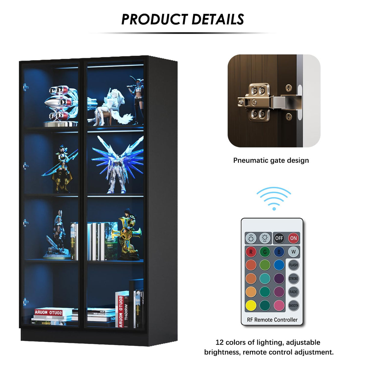 GLAUBIO Display Cabinet for Collectibles 4 Tier Metal Storage Cabinet Black Curio Cabinet with Glass Doors,Collectibles Toy Organizers Rack & Display Shelf,Kitchen Pantry for Home Office, Living Room GLAUBIO