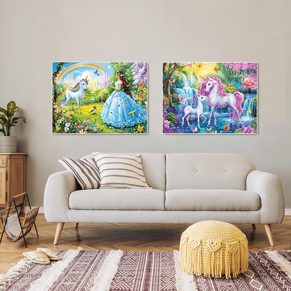 Fishwisdom Pack of 2, 100 Piece Jigsaw Puzzles for Adults and Teens and Kids Family Happy Games Princess Unicorns Puzzles fishwisdom