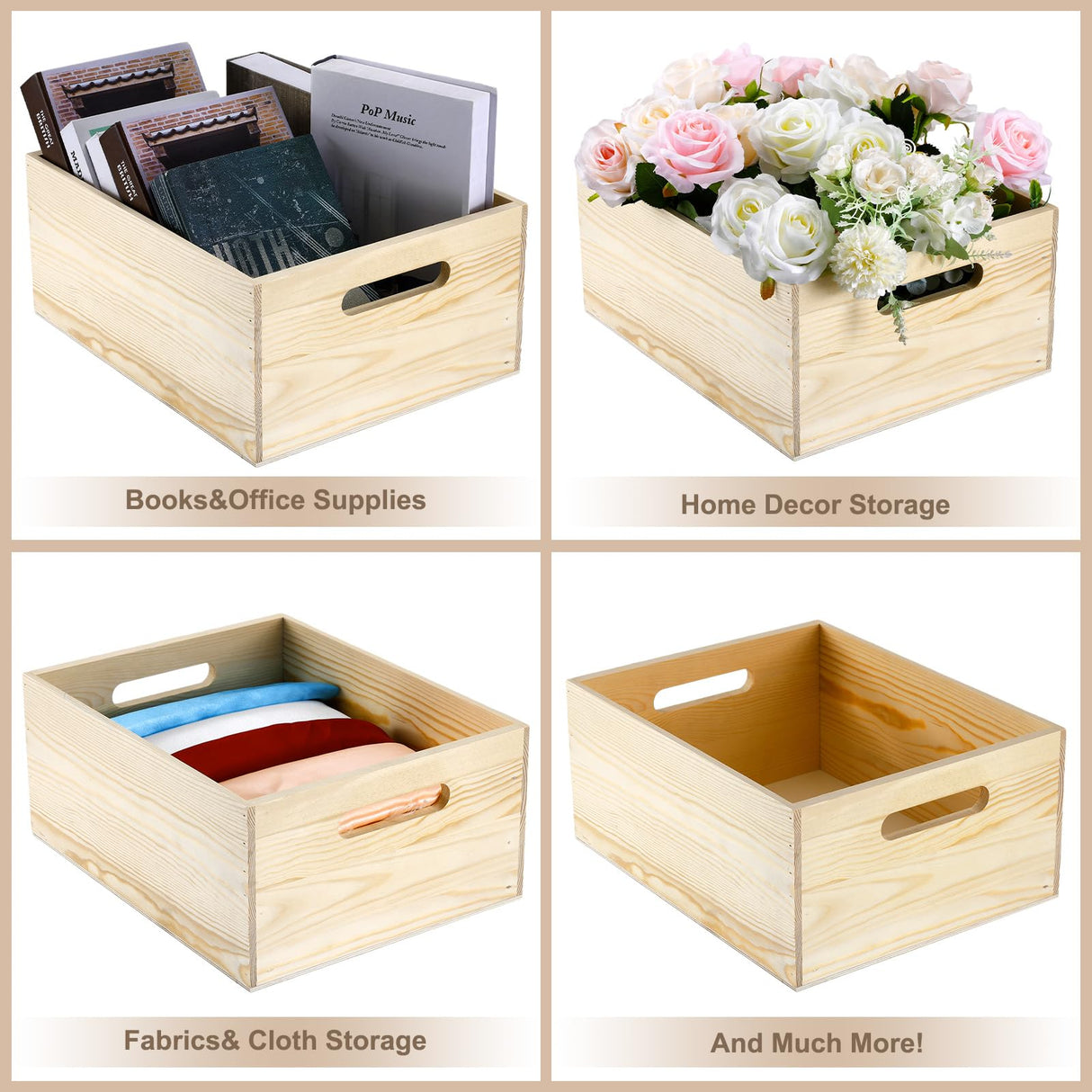 Spiareal Wooden Storage Box 15 x 12 x 7 Inches Pine Wood Decorative Crate Box with Hand Holes and Lid Plain Unpainted Wooden Storage Bins for Home Decor Wine Tool Kitchen Arts Crafts Spiareal