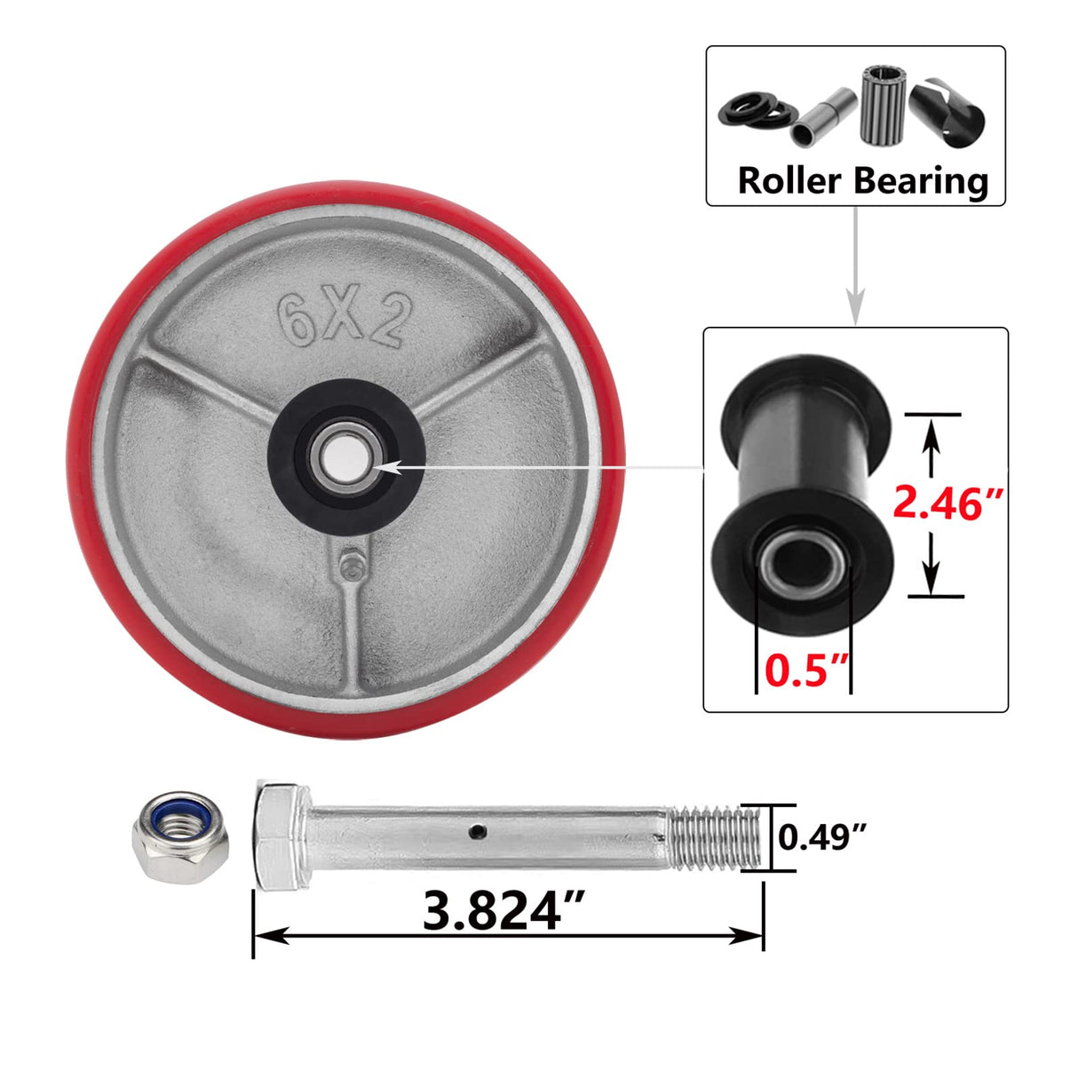 6"X 2" Heavy Duty Casters Wheels - Industrial Caster Wheels Polyurethane Caster Wheel with Strong Load-bearing Capacity 5000 LB, heavy duty casters wheel -set of 4, Widely Used in Tool Box, Trail Jack SY America