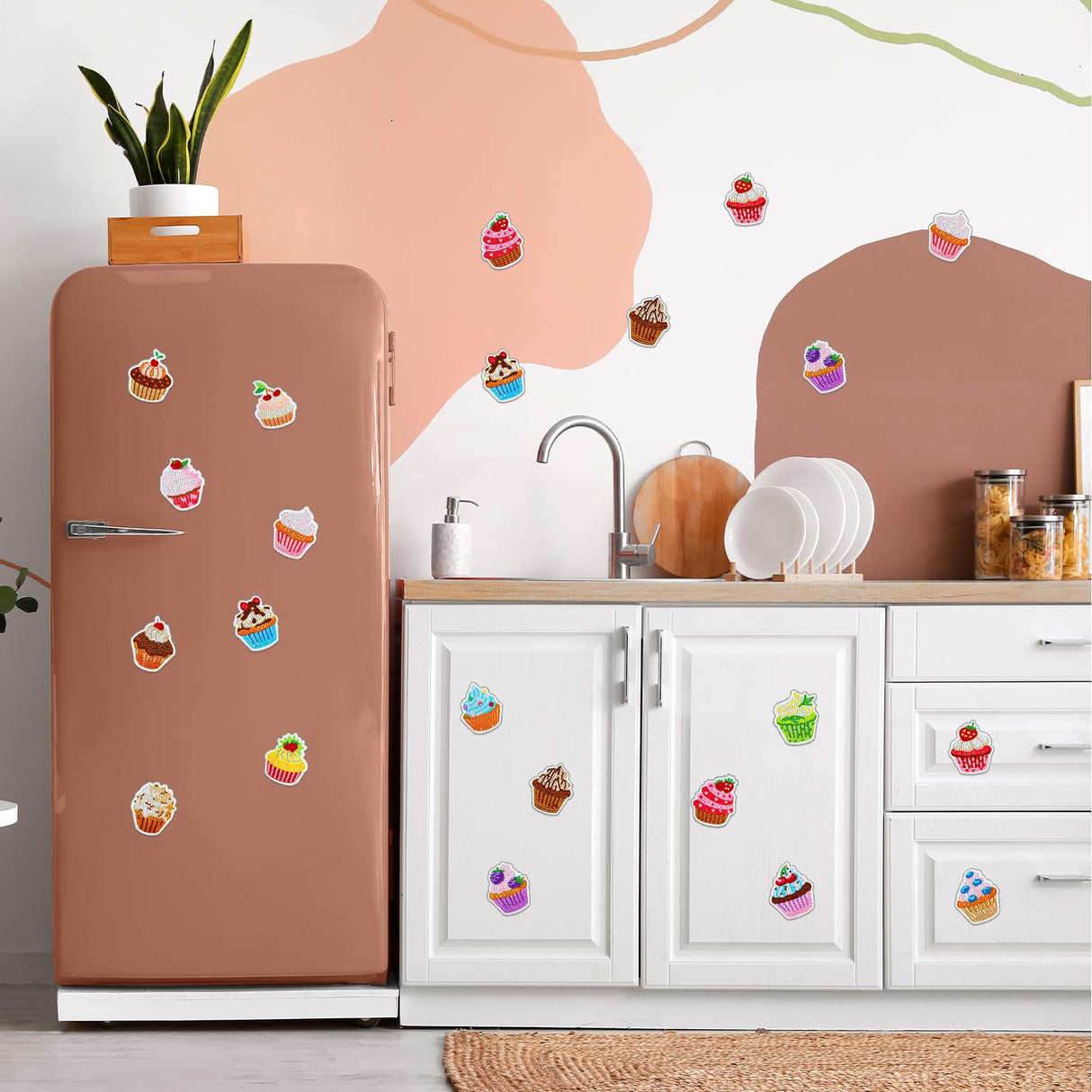 Xuhal 16 Pcs Diamond Painting Magnets DIY Diamond Painting Kits for Gem Art Magnet Fridge Stickers for Beginners Adults DIY Crafts Party(Cupcake) Xuhal