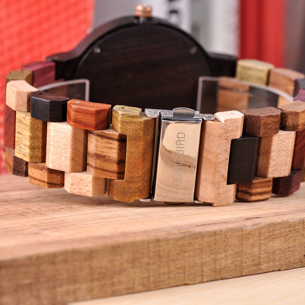 BOBO BIRD Men's Colorful Wooden Watches Analog Quartz Date Display Wood Watch Handmade Luxury Casual Wristwatch with Gifts Box for Men BOBO BIRD
