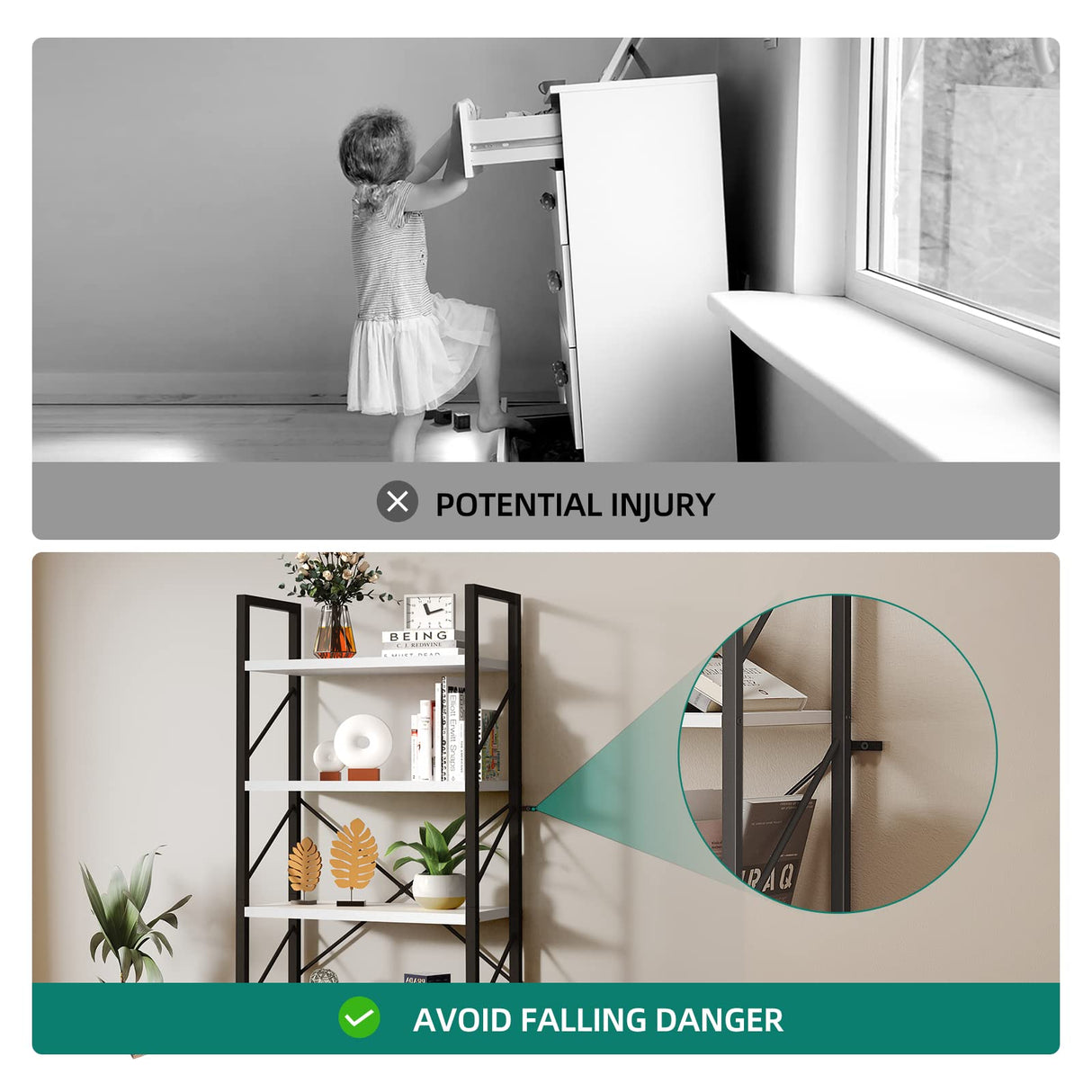 YITAHOME Modern White 5-Tier Bookshelf - Versatile Storage Rack for Home and Office YITAHOME