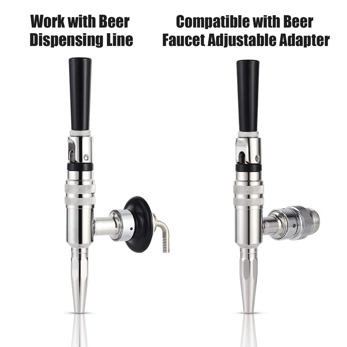 MRbrew Stout Beer Coffee Faucet, 304 Grade Stainless Steel Beer Tap Nitrogen Keg Draft Faucet, Homebrew Cold Brew Kegerator Beer Tower Tap with Standard Black Plastic Tap Handle MRbrew