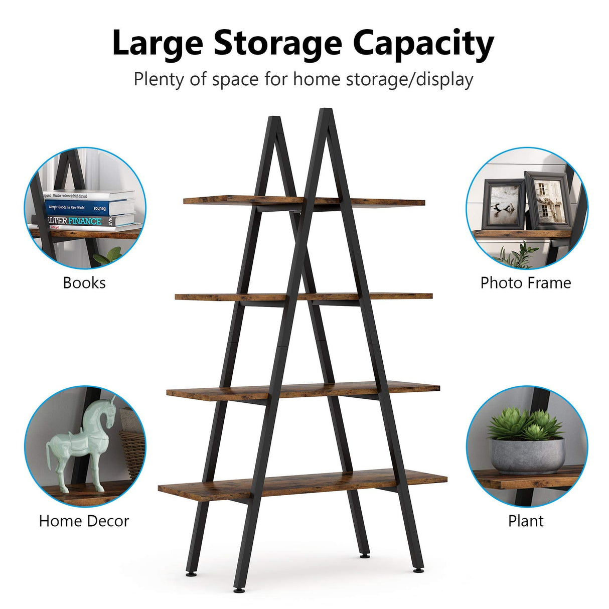 Tribesigns Industrial A-Shaped 4-Tier Bookshelf with Open Display Shelves for Home and Office Tribesigns