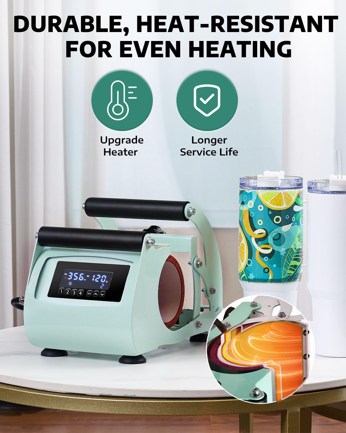 OFFNOVA 40 OZ Tumbler Heat Press Machine Mug Press Machine for Upper of 30oz 40oz Tumbler Sublimation Printing, 4 Adjustable Memory Modes Tumbler Press with Sublimation Paper, Tape and Gloves OFFNOVA