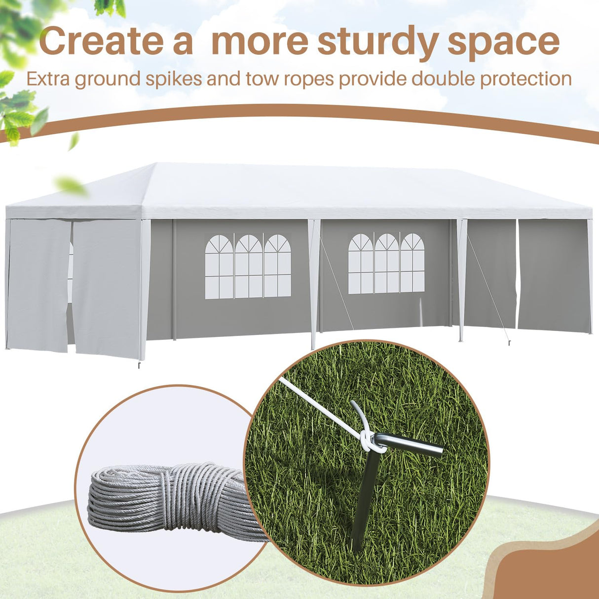 Greesum 10x30 Outdoor Canopy Tent, Patio Gazebo, for Party Wedding BBQ Events with 8 Side Removable Walls, Waterproof Canopies, White Greesum