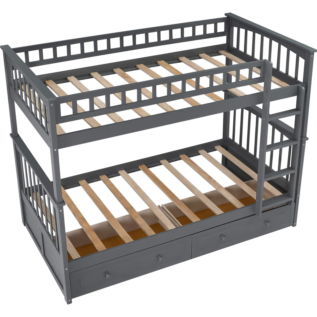 Harper & Bright Convertible Wood Twin-Over-Twin Bunk Bed with Storage Drawers and Ladder - Can Be Divided Into Two Daybeds (Grey) Harper & Bright Designs