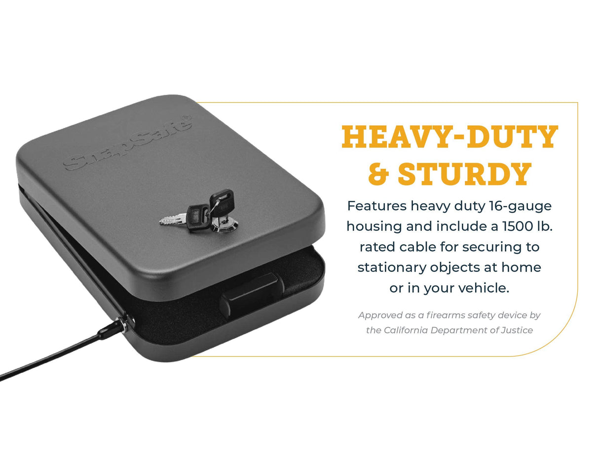 SnapSafe Portable Lock Box for Guns and Valuables – Includes Lock Box, 2 Keys and Patented Security Cable – An Ideal Car Gun Safe – XL, Black, 10 x 7 x 2 Inches SnapSafe