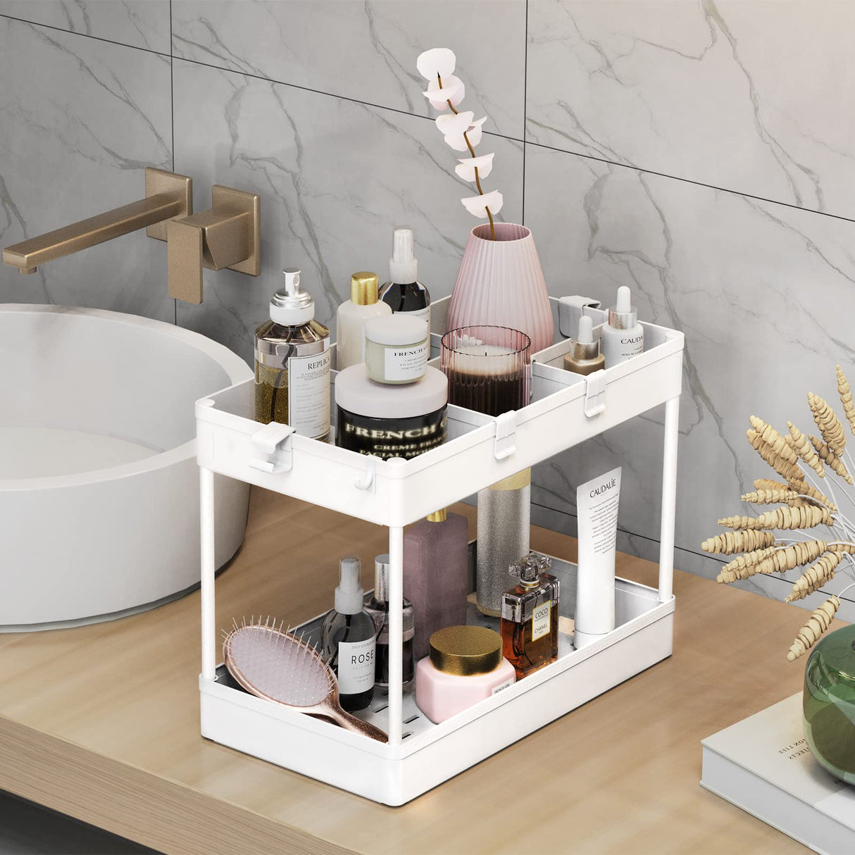 SPACELEAD 3-Tier Utility Storage Cart, Mobile Utility Cart with Lockable Caster Wheels, Rolling Carts Organizer for Bathroom Laundry Kitchen,Used as Book Art Snack lash Makeup Diaper cart, White SPACELEAD