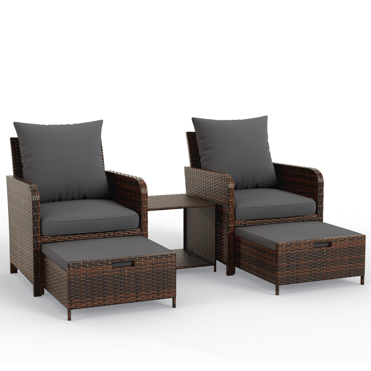 UDPATIO Balcony Furniture Patio Set with Ottoman, Patio Bistro Set 5 Piece Wicker Patio Furniture Set with Footrest for Front Porch Small Space UDPATIO
