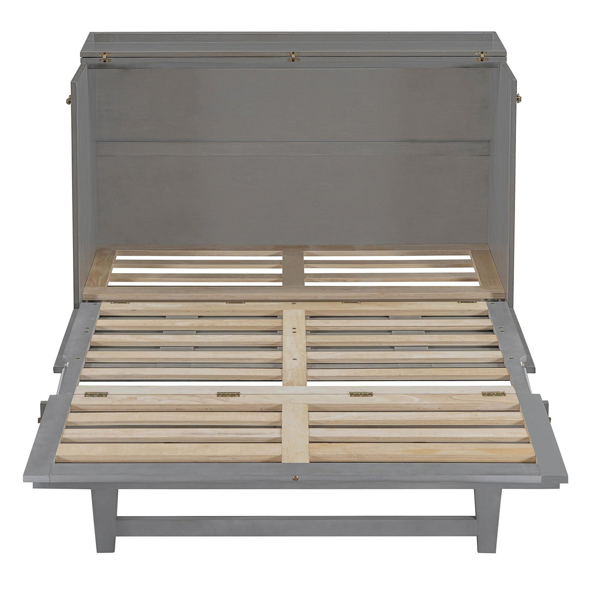 YOPTO Full Size Murphy Bed Chest,Folding Storage Wall Bed with Large Drawers,USB Ports & 2 Three-Prong Outlets,Hidden Cabinet Platform Bed W/Wood Slats Support,for Bedroom,Guest Room,Brushed Gray YOPTO