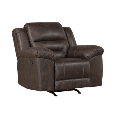 Benzara Henry Manual Rocker Recliner Chair, Pillow Tuft Dark Brown Microfiber