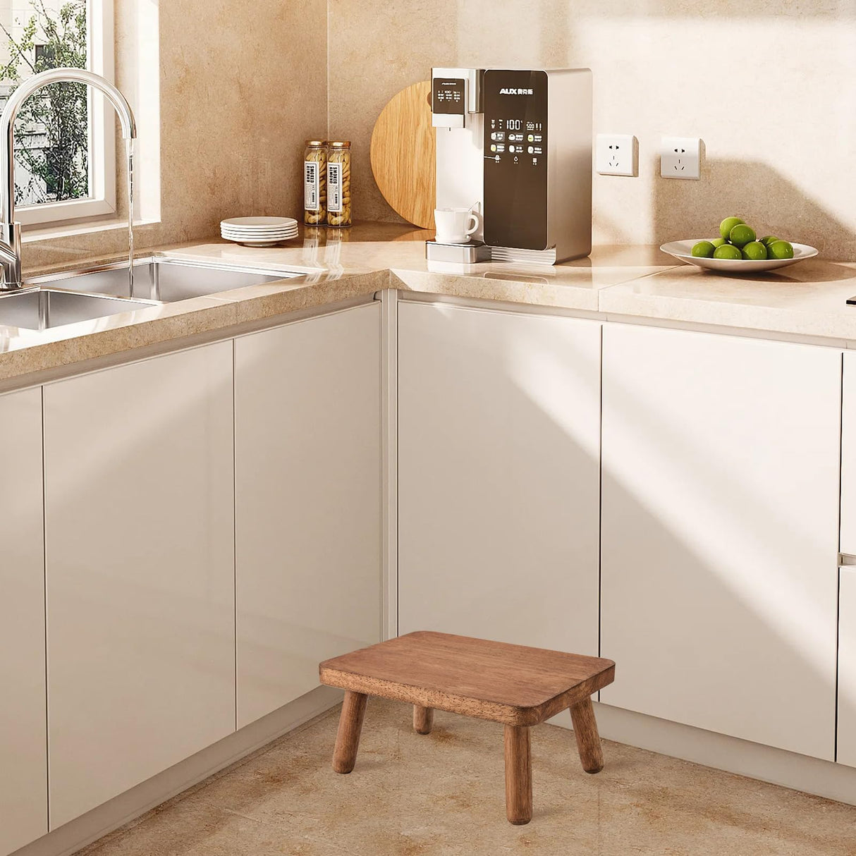 JUJIAFU Wooden Step Stool Anti-Slip Step Stools for Adults Heavy Duty Stepping Stool Kitchen Step Stool for Adults One Step Stool for Office, Bedroom, Garden, Bathroom (6.3" High) JUJIAFU