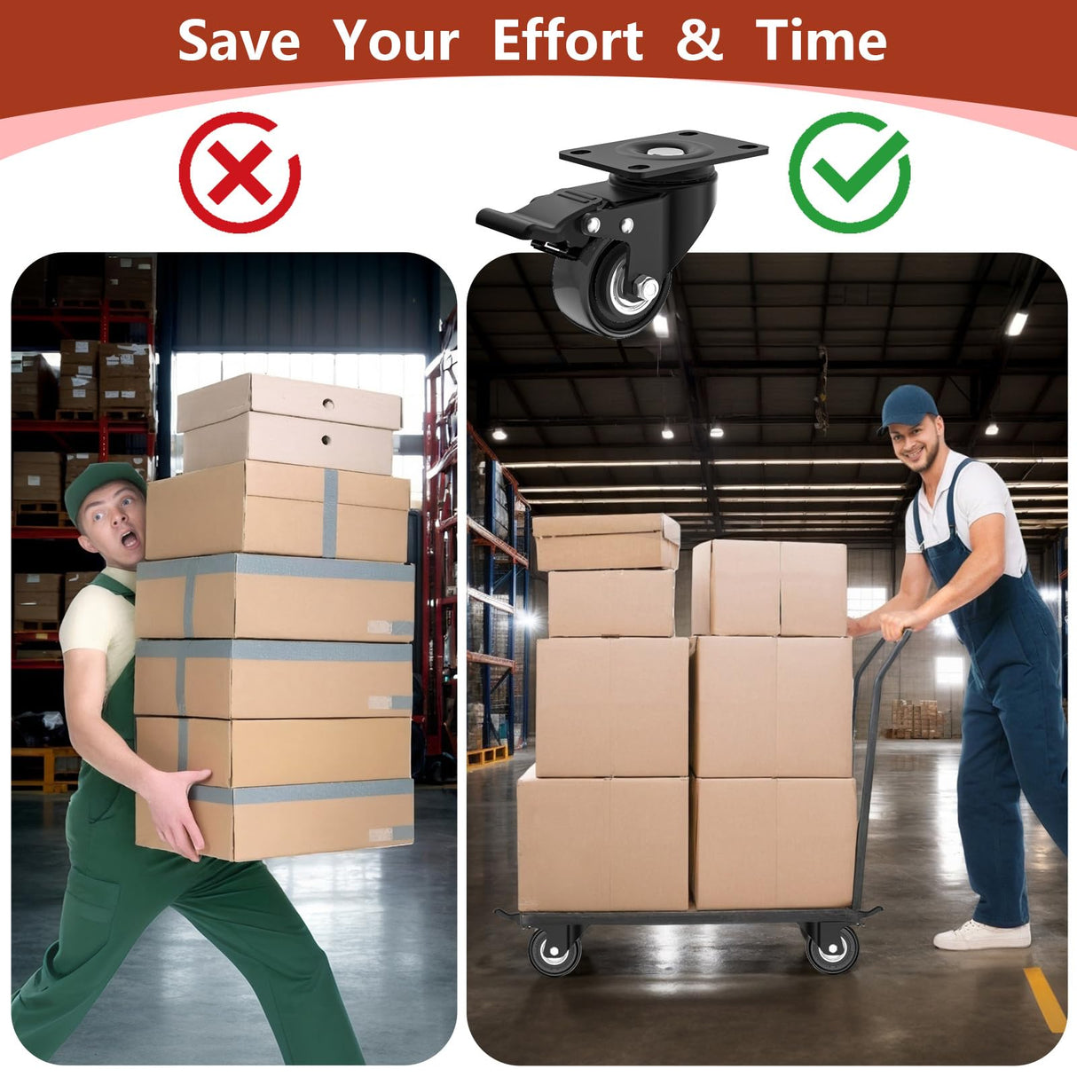 2 Inch Caster Wheels Heavy Duty, Casters Set of 4 with Brake, Locking Industrial Swivel Top Plate Casters Wheels and Load 800lbs for Furniture and Workbench Cart(Two Hardware Kits Include) Chaxtr