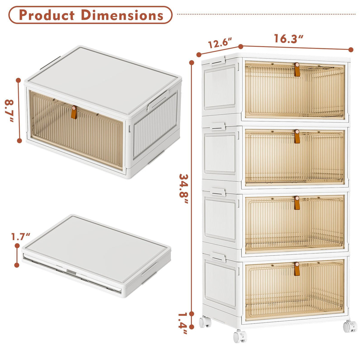 CTSNSLH 4 Tier Plastic Storage Bins and Boxes Organizer - 27Qt Stackable with Lids for Bedroom, Living Room, Office - Foldable Containers CTSNSLH