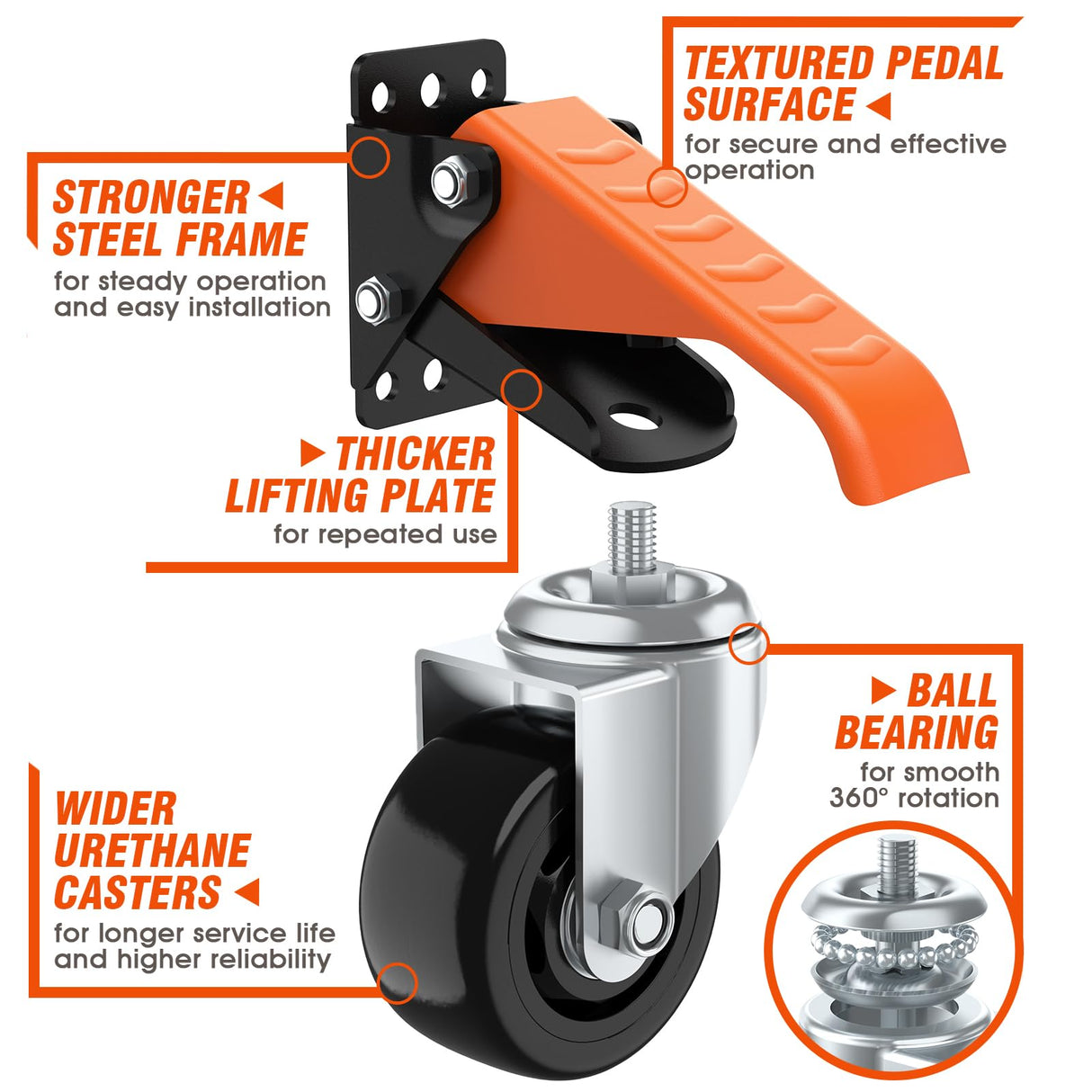 Ronlap Workbench Casters Wheels Kit 920 Lbs Capacity, Retractable Casters Set of 4 Heavy Duty Side Mount Casters 3" Lifting Casters Work Table Tool Bench Stepdown Castors Wheels 4 Pack Ronlap