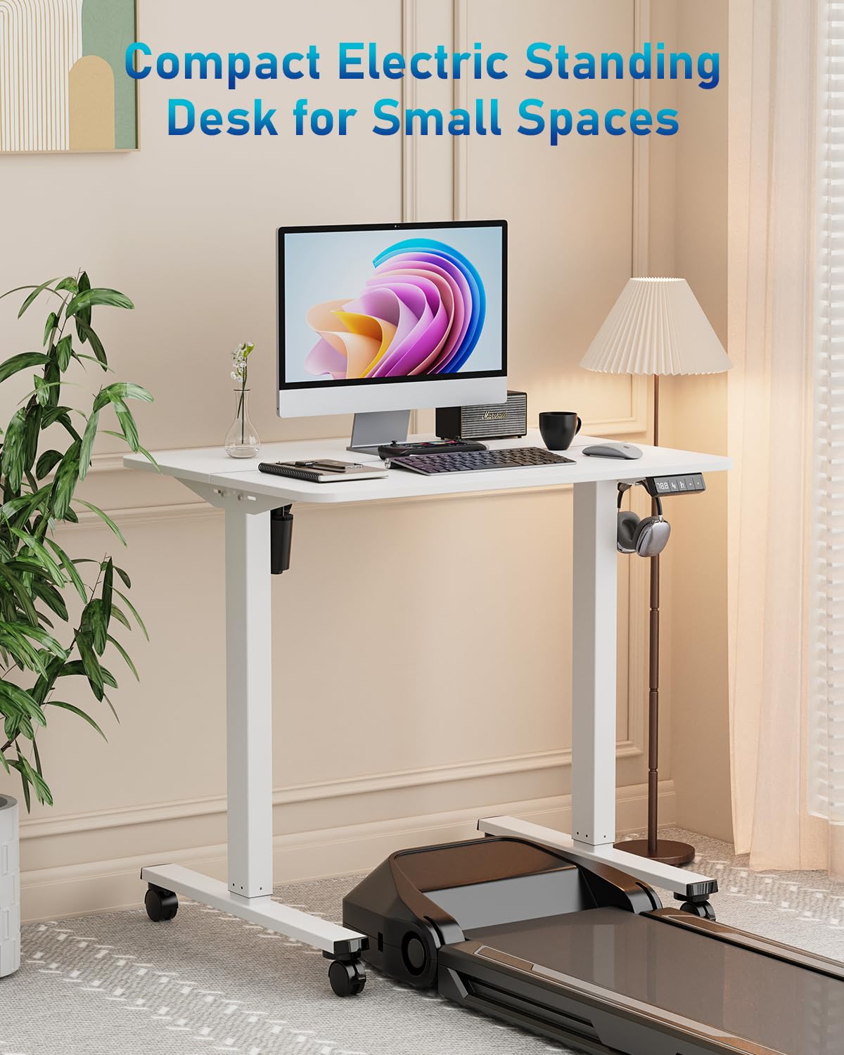 Xyndyx Small Height Adjustable Electric Standing Desk, 31.5" x 23.6" Sit Stand up Desk with Splice Board, Ergonomic Rising Computer Home Office Desk Table with Memory Preset, White Frame/White Top Xyndyx