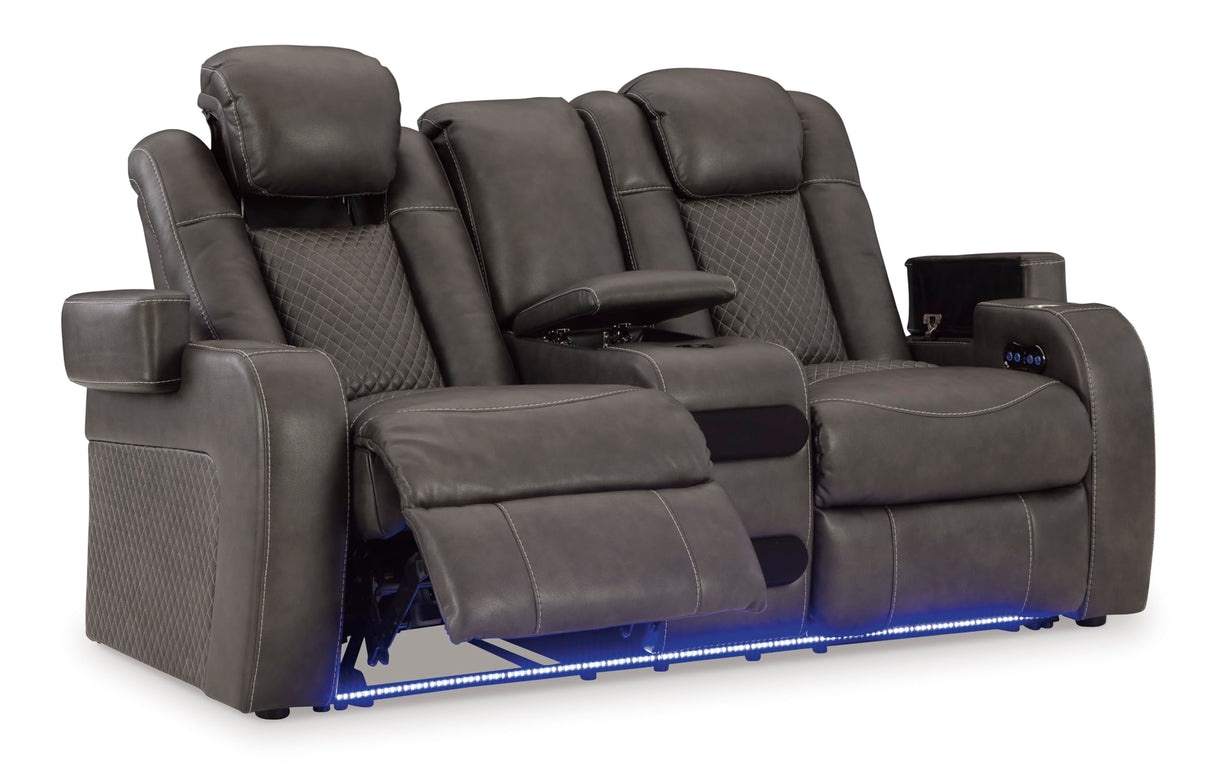 Signature Design by Ashley Fyne-Dyme Contemporary Power Reclining Loveseat with Console, USB Charging Ports and Adjustable Headrest, Gray Signature Design by Ashley