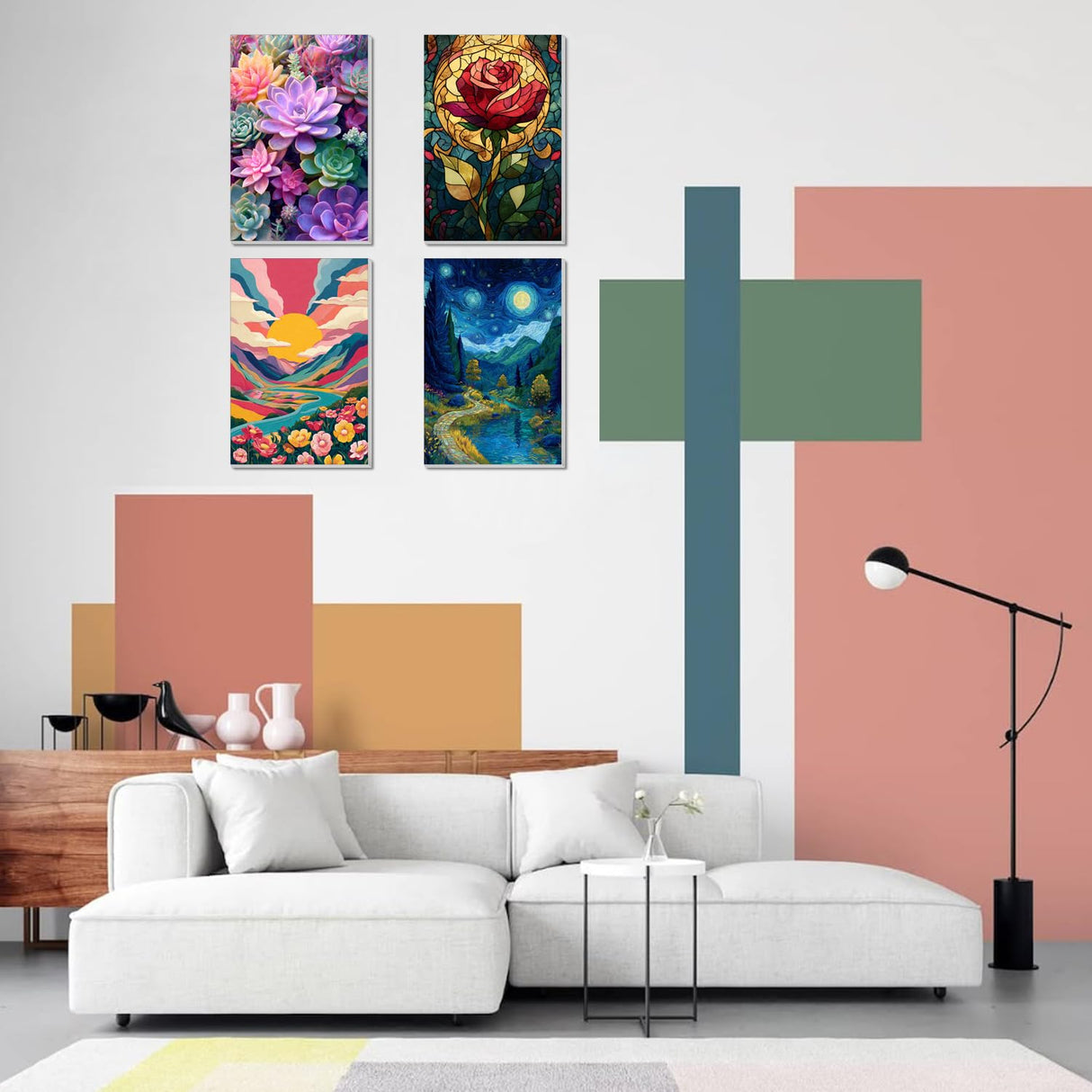 4 Pack Framed Paint by Numbers Kit for Adults Beginner Canvas Painting by Numbers for Adults Cactus Plants Easy Adult Paint by Number Kits with Frame Rose Flowers Watercolor Painting by Number 8x12 In obterie