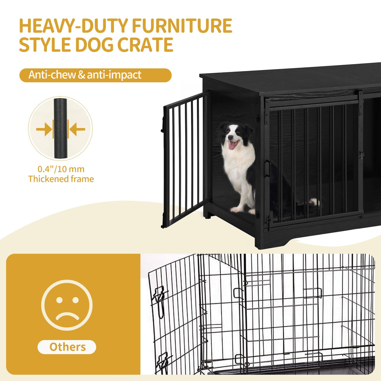Hzuaneri 39.3" Dog Crate Furniture with Barn Door, Heavy Duty Dog Kennel Indoor with 2 Doors, Wooden Pet Cage End Table for Large Small Medium Dogs, Anti-Chew Anti-Escape, Black DFC02304B Hzuaneri