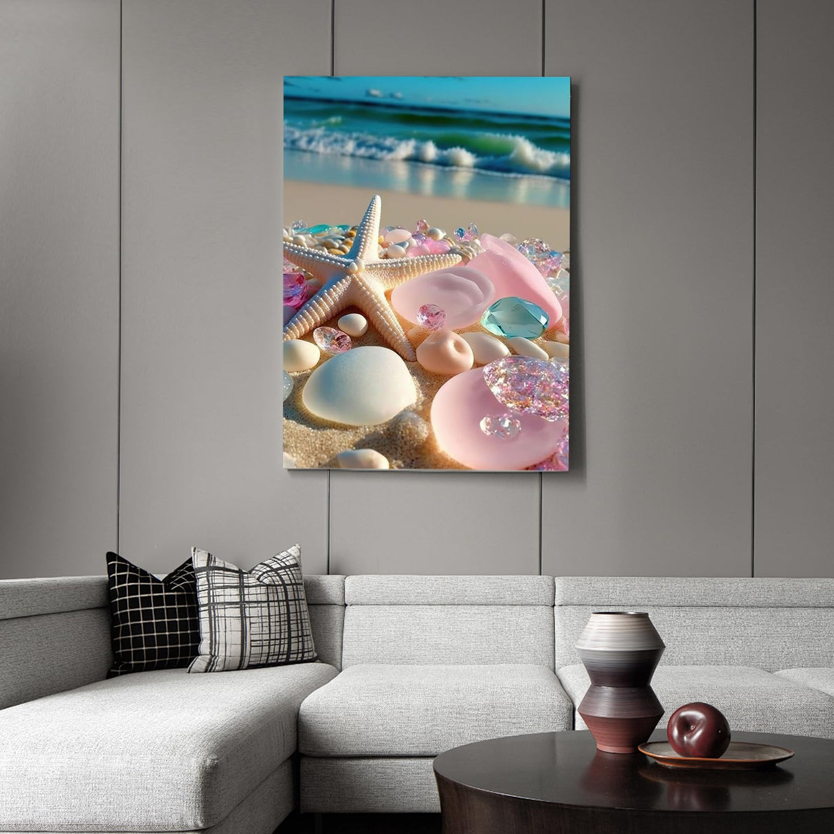 Beach Diamond Art Kits for Adults, Sea Stone Diamond Painting Kits for Adults Beginners, DIY 5D Beach Landscape Diamond Painting with Round Gem Art Kits for Gift Home Wall Decor 12x16 Inch Fountor