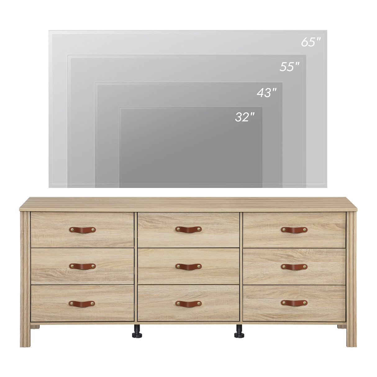 WAMPAT 9 Drawers Dresser for Bedroom,62" Wide Modern Chest of Drawers Storage Cabinetfor Living Room, Nursery, Hallway,Oak WAMPAT