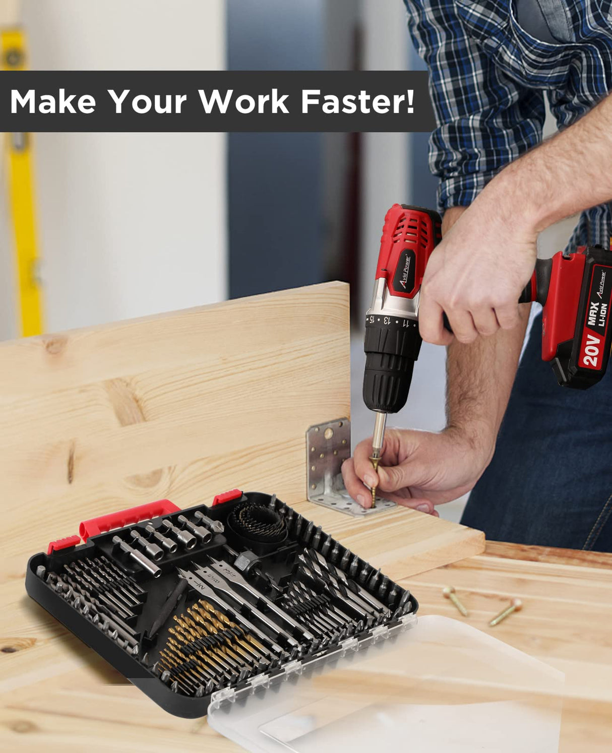 AVID POWER Drill Bit Set, Titanium Twist Brad Point Drill Bits for Drill/Driver, Drill and Screwdriver Bits Combo Kit with Case for Metal, Wood, Concrete and Masonry, 100 Pieces AVID POWER