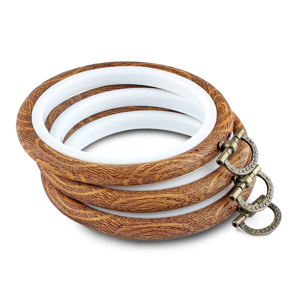 Piutouyar 3 Pieces 4 Inch Embroidery Hoop Set Imitated Wood Display Frame Embroidery Hoops Circle Cross Stitch Hoop Ring for Art Craft Sewing and Hanging Ornaments Decor Piutouyar