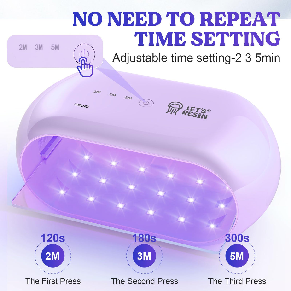 LET'S RESIN UV Light Advanced,Two-Sided Longer time Setting(2m,3m,5m) UV Lamp with Single Head Adapter, Large Size 36 Beads LED UV Light for Resin Curing,Resin Molds,DIY Craft Decor(Purple) LET'S RESIN
