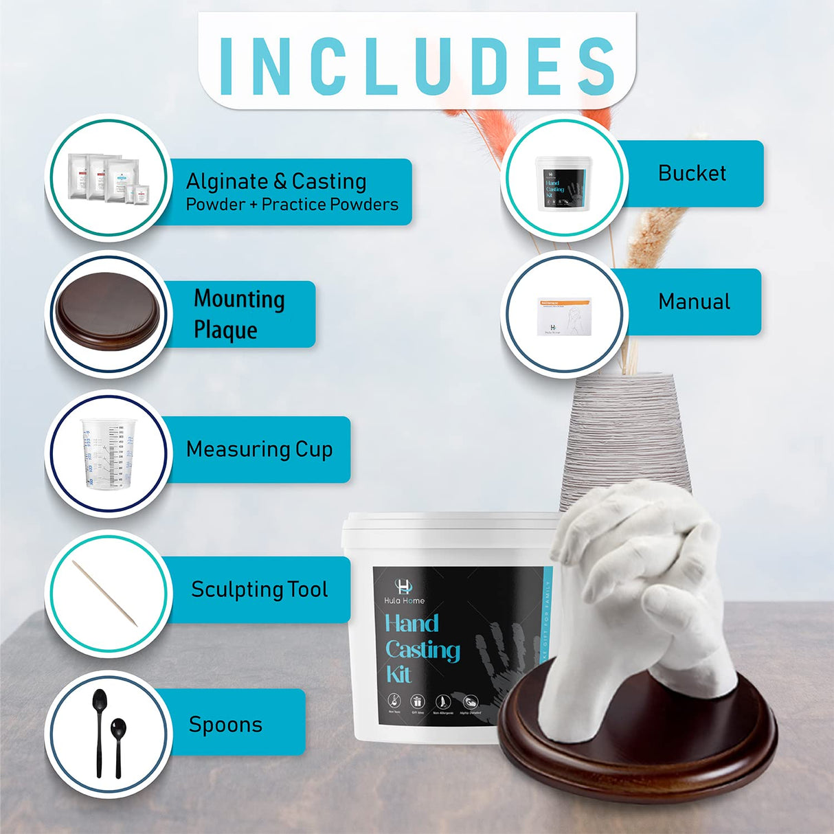 Hula Home Hand Casting Kit for Couples or Family with Mounting Plaque | Anniversary DIY Gifts Her & Him, Keepsake Sculpture Wedding Kids, Hula Home