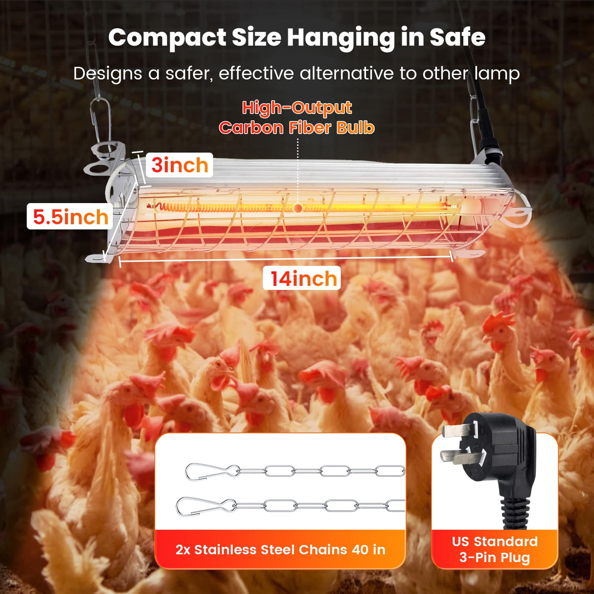 Large Chicken Coop Heater Lamp, 300W Carbon Fiber Brooder Heater Plates, Adjust 2 Mode Temp&Hanging Height for Chick Coop Brooder Box Supplies Livestock Heating Warm Poultry House14x5.5x3IN Chtoocy