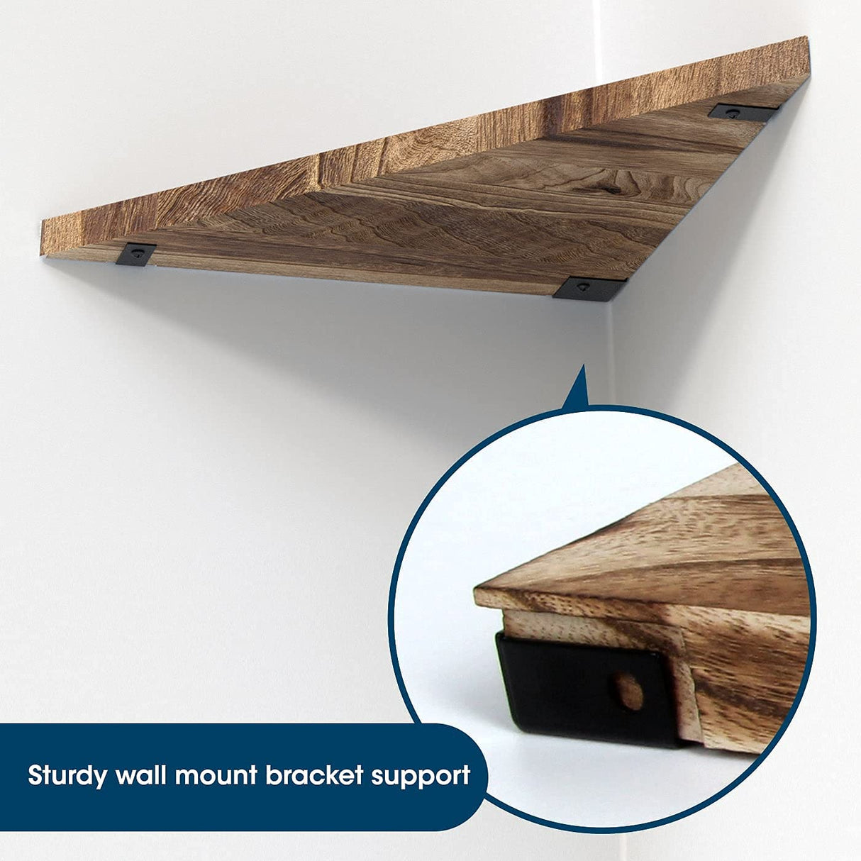 DELFOY Wall Mounted Rustic Wood Straight Edge Corner Shelf Storage Rack, Bookcase, Floating Shelves Home Decor for Bedroom, Living Room, Office and Kitchen, Set of 3 (Straight Edge) DELFOY