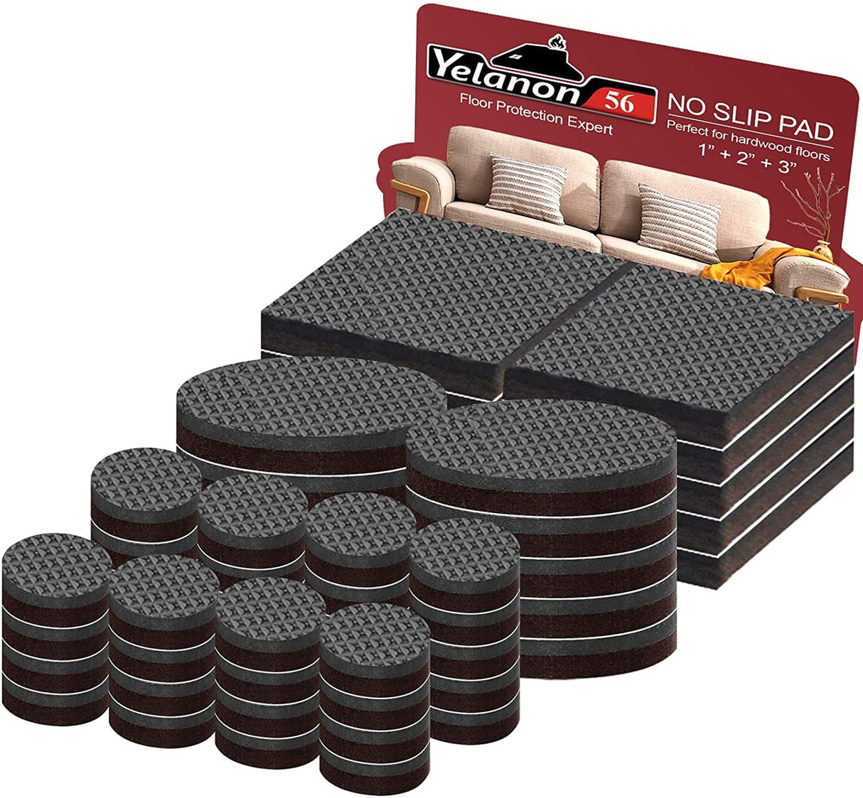 Yelanon Non Slip Furniture Pads -56 pcs(1+2)” Furniture Grippers, Non Skid Furniture Legs,Self Adhesive Rubber Furniture Feet, Anti Slide Furniture Hardwood Floor Protector for Keep Couch Stoppers Yelanon