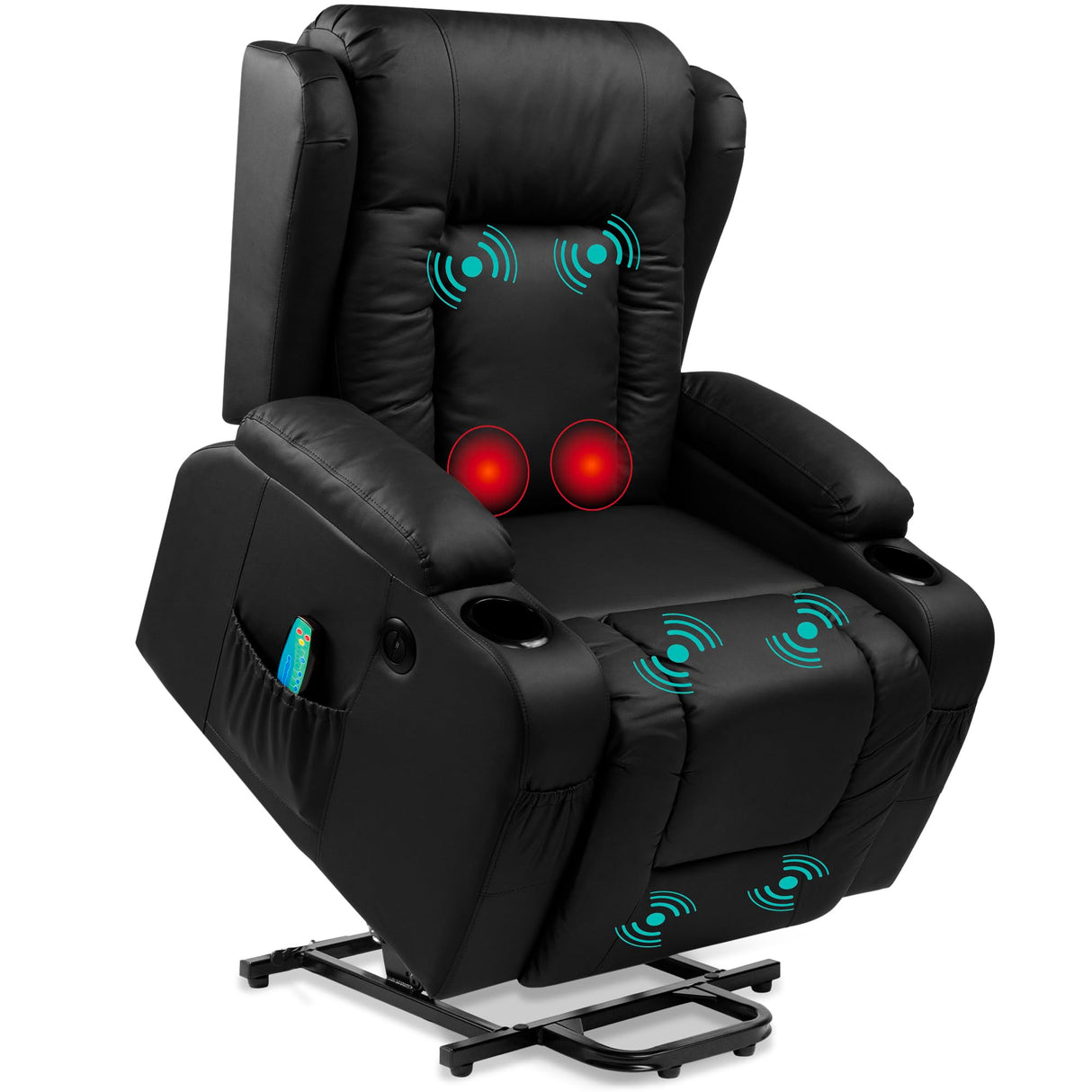 Best Choice Products PU Leather Electric Power Lift Chair, Recliner Massage Chair, Adjustable Furniture for Back, Legs w/ 3 Positions, USB Port, Heat, Cupholders, Easy-to-Reach Side Button - Black Best Choice Products