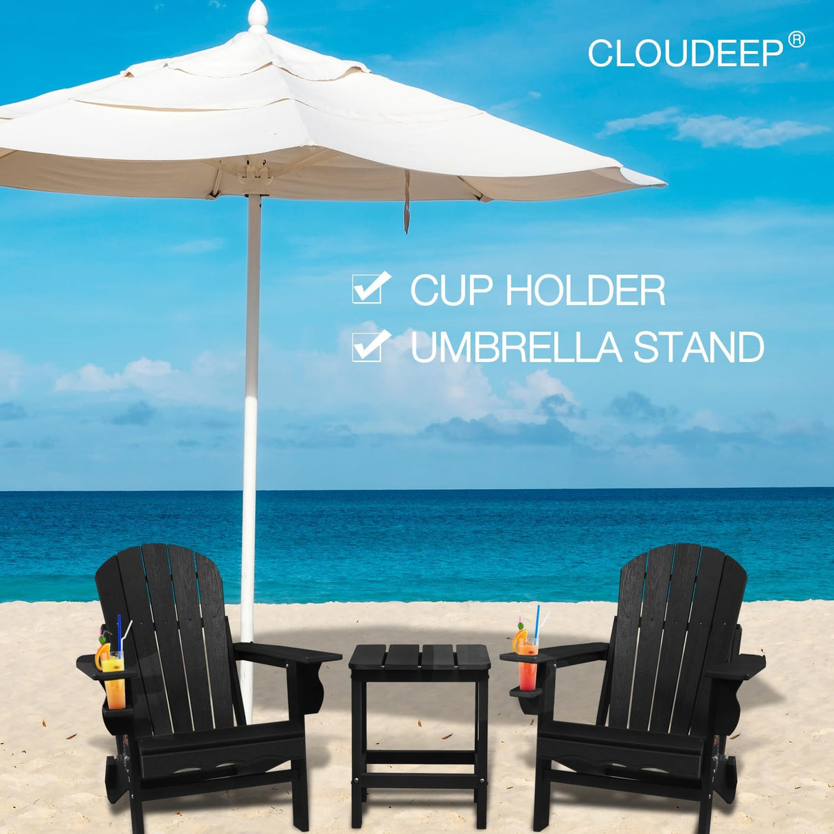 CLOUDEEP Folding Adirondack Chairs Outdoor Chair, HDPE Patio Chair for Deck Garden Backyard Balcony, Weather Resistant & Comfortable, Black CLOUDEEP