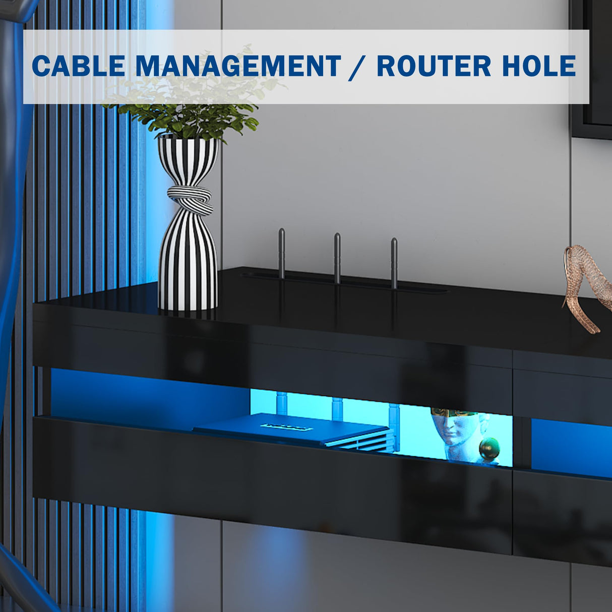 ANTISTA Floating TV Stand | 94.5'' Long Wall Mounted TV Shelf with Power Outlet, Modern Wooden Entertainment Center Media Console with Storage, High Gloss Large TV Cabinet, Up to 100 Inch TVS ANTISTA