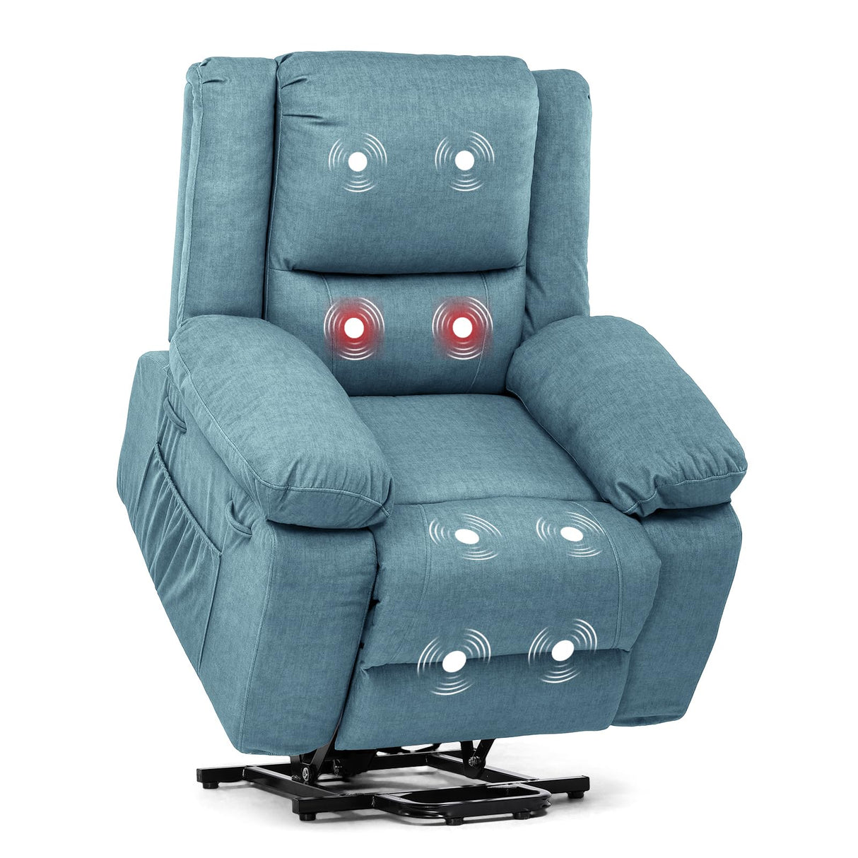 COMHOMA Electric Power Lift Chairs Recliners for Elderly,Recliner Chair with Massage and Heat,2 Side Pockets, Fabric(Blue) COMHOMA