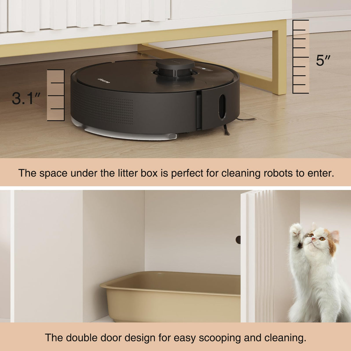 Halitaa Litter Box Enclosure, Modern Cat Litter Box Furniture Hidden Litter Box with Scratch Pad, Cat Washroom House End Table, Entryway Bench for Livingroom (White) Halitaa