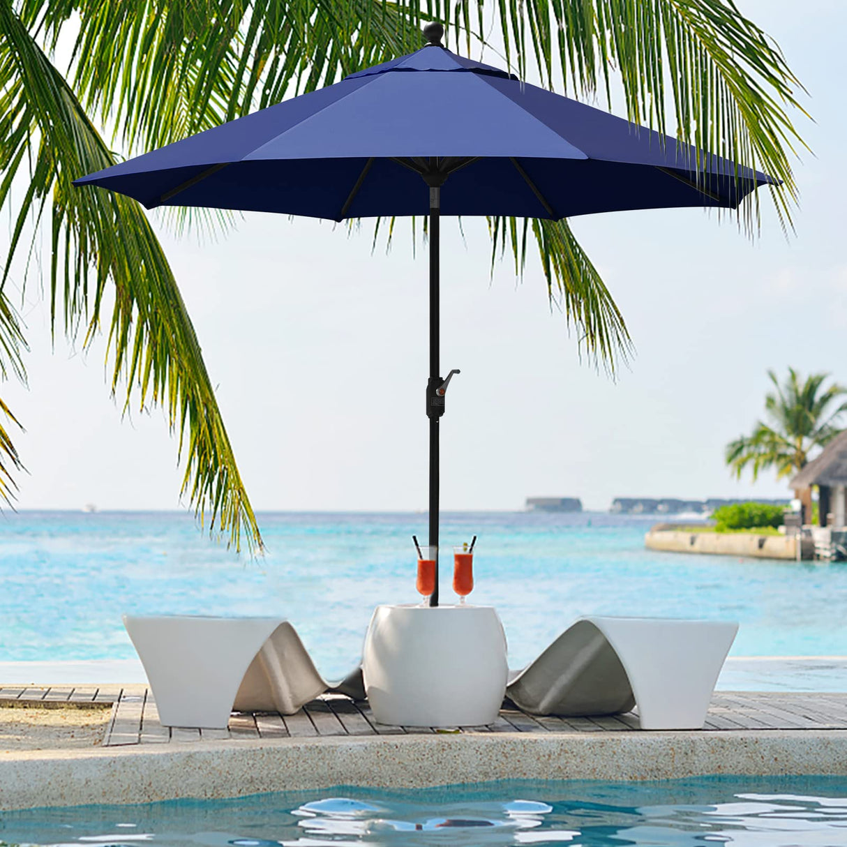 EliteShade USA 10-Year-Non-Fading 9Ft Market Umbrella Patio Umbrella Outdoor Table Umbrella with Ventilation, Navy Blue EliteShade