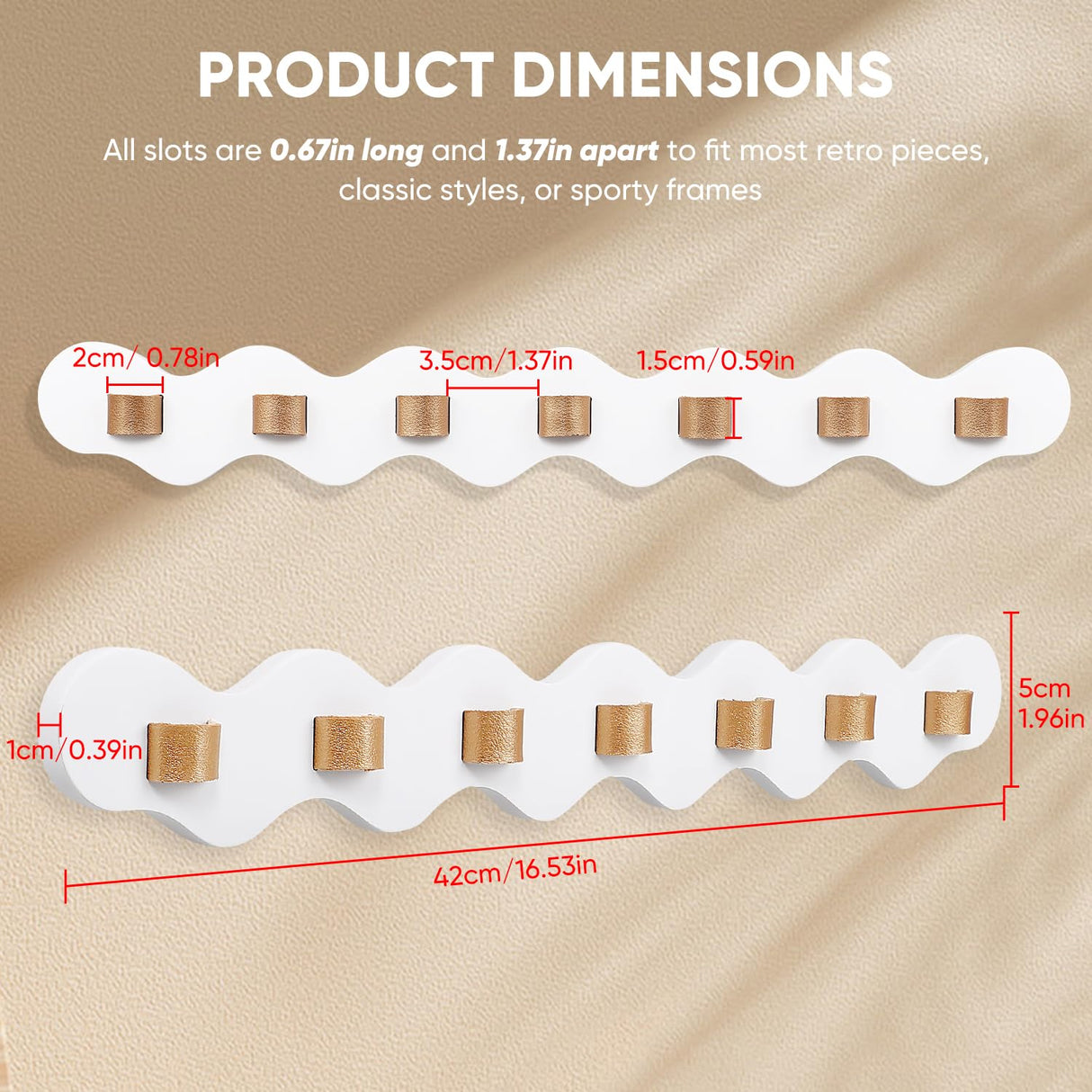 ONULISS Beechwood Sunglasses Organizer Wall, Wall Mounted Sunglass Holder, Hanging Eye Glasses Organizer Storage with 7 Slots, Sun Glass Holder (White) ONULISS