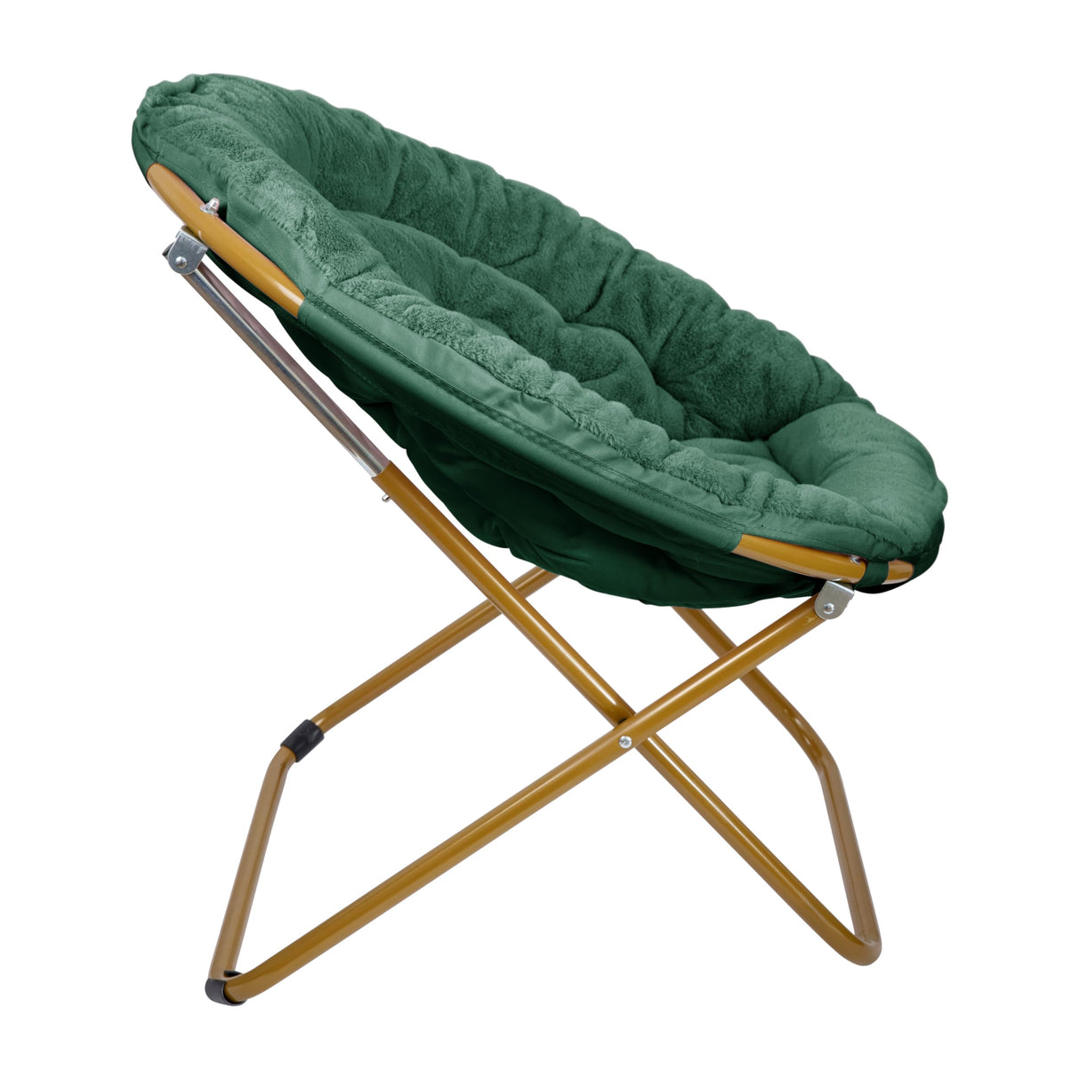 Flash Furniture Gwen Oversize Folding Saucer Chair - Emerald Faux Fur Moon Chair - Soft Gold Metal Frame - 38" Portable Folding Chair - for Dorm and Bedroom Flash Furniture