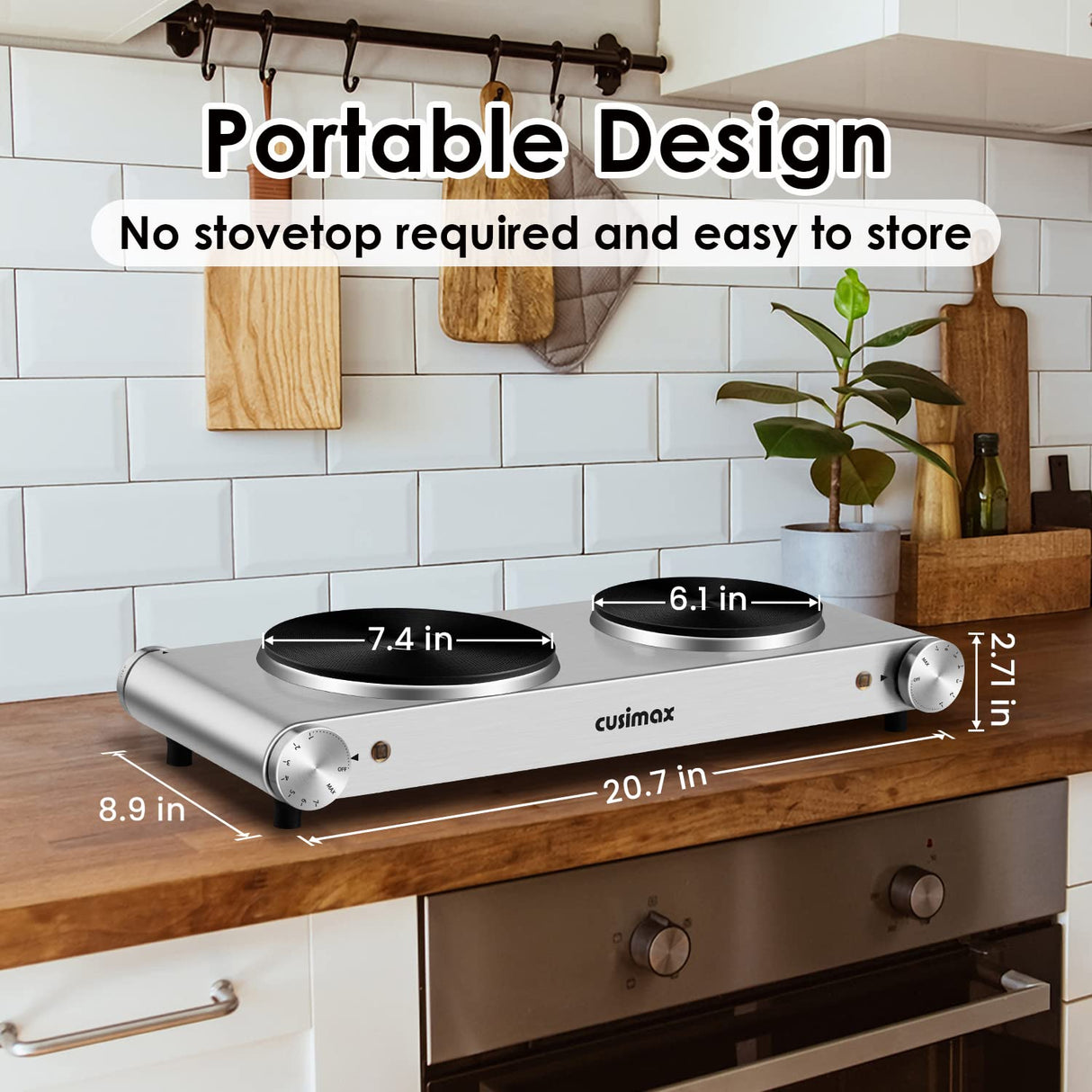 CUSIMAX Hot Plate, Electric Double Burner, 1800W Cast Iron Countertop Cooktop, Portable for Cooking, Compatible for All Cookwares, Easy Clean, Upgraded Version CUSIMAX