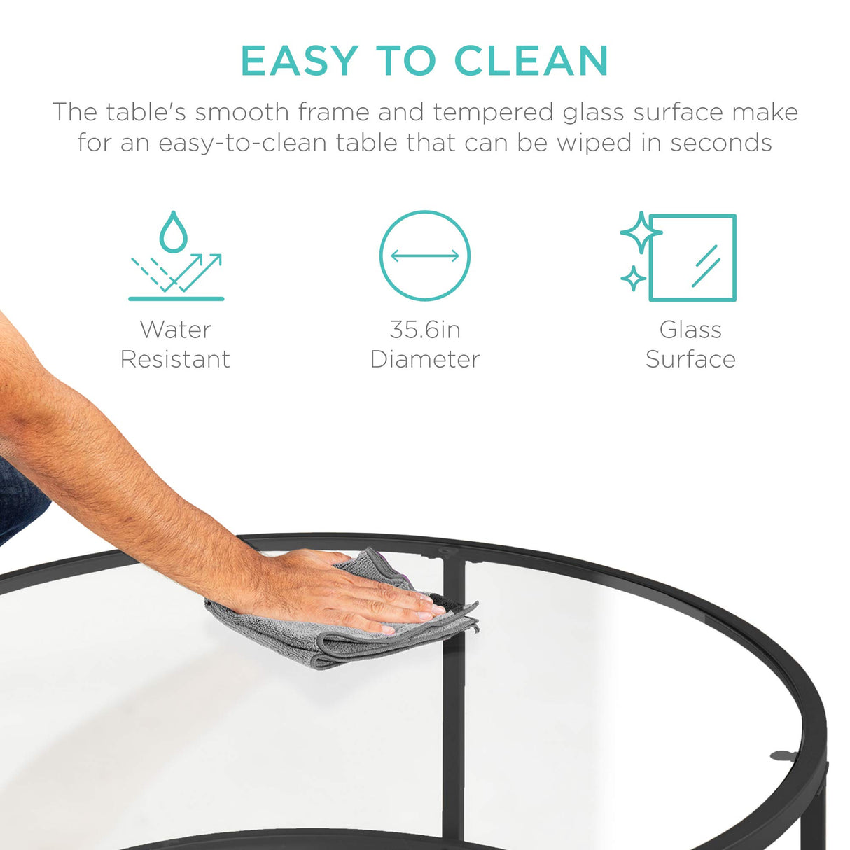 Best Choice Products 36in Modern Round Tempered Glass Accent Side Coffee Table for Living Room, Dining Room, Tea, Home Décor w/Metal Frame, Non-Marring Foot Caps - Black Best Choice Products