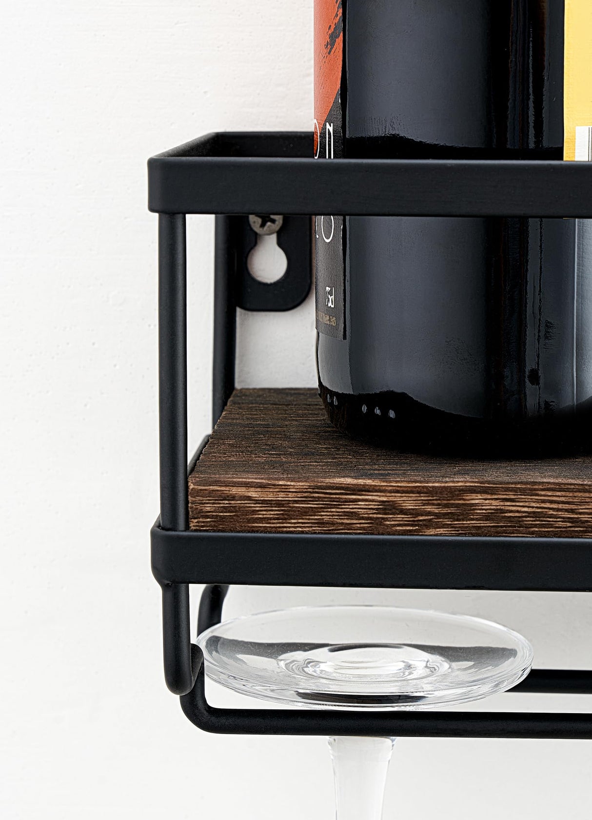 Mkono Wall Mounted Wine Rack - Bottle & Glass Holder Wood Rustic Floating Racks with Stemware Hanger Modern Plants Photos Wine Bottles Display Wall Storage Shelf for Kitchen Dining Room Home Bar Mkono