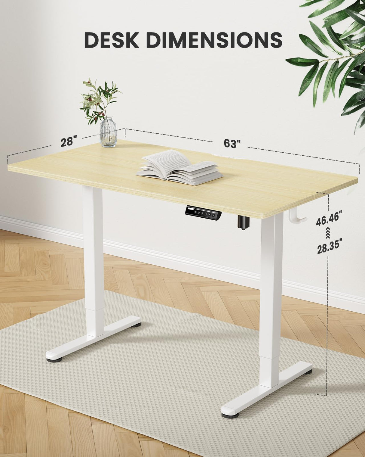 ErGear Height Adjustable Electric Standing Desk, 63x 28 Inches Sit Stand up Desk, Large Memory Computer Home Office Desk (Natural) ErGear