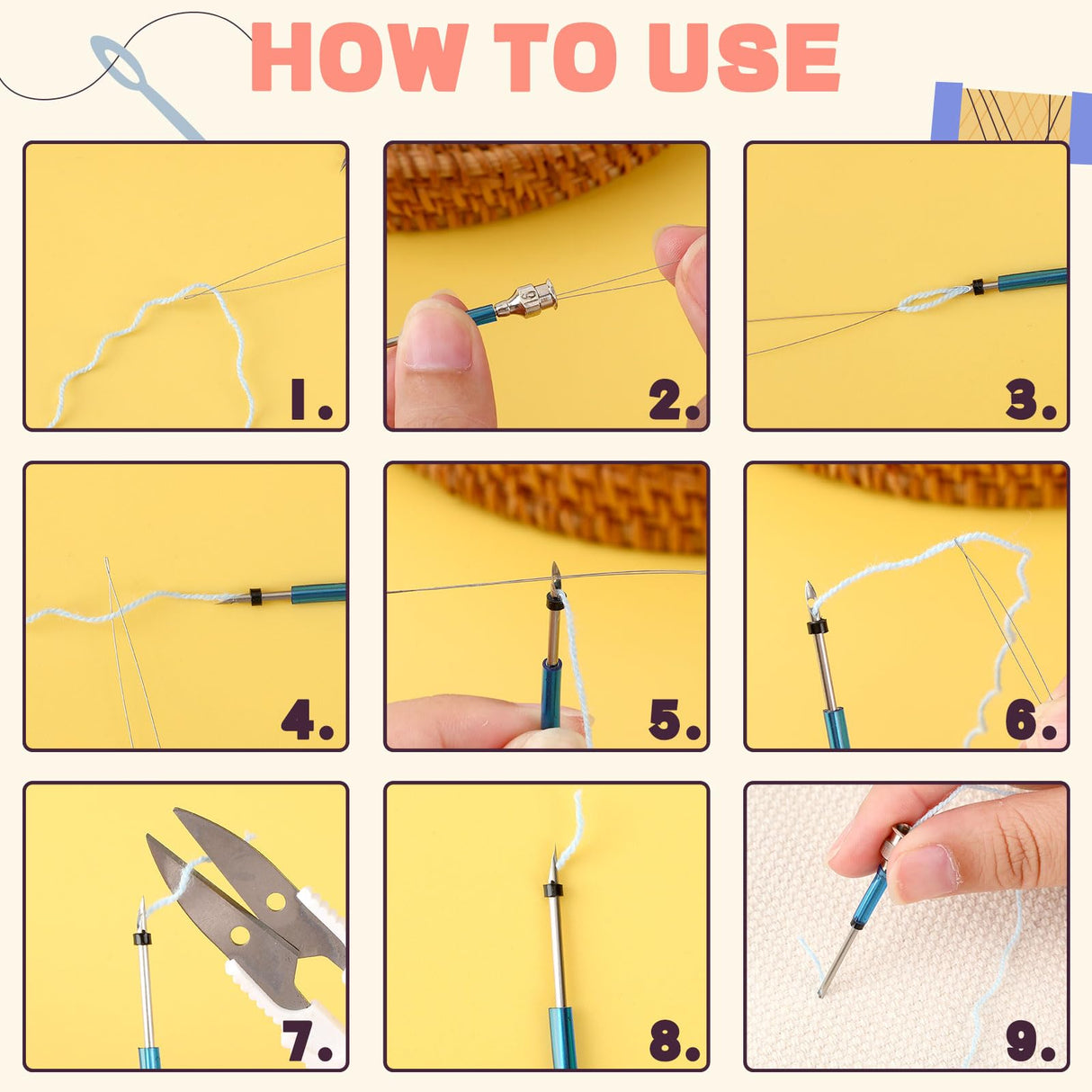 AUGSUN 13Pcs Punch Needle Kit, Punch Needle Tool Adjustable Punch Needle Embroidery Kits Wooden Handle Embroidery Pen for Embroidery Floss Cross Stitching Beginner AUGSUN