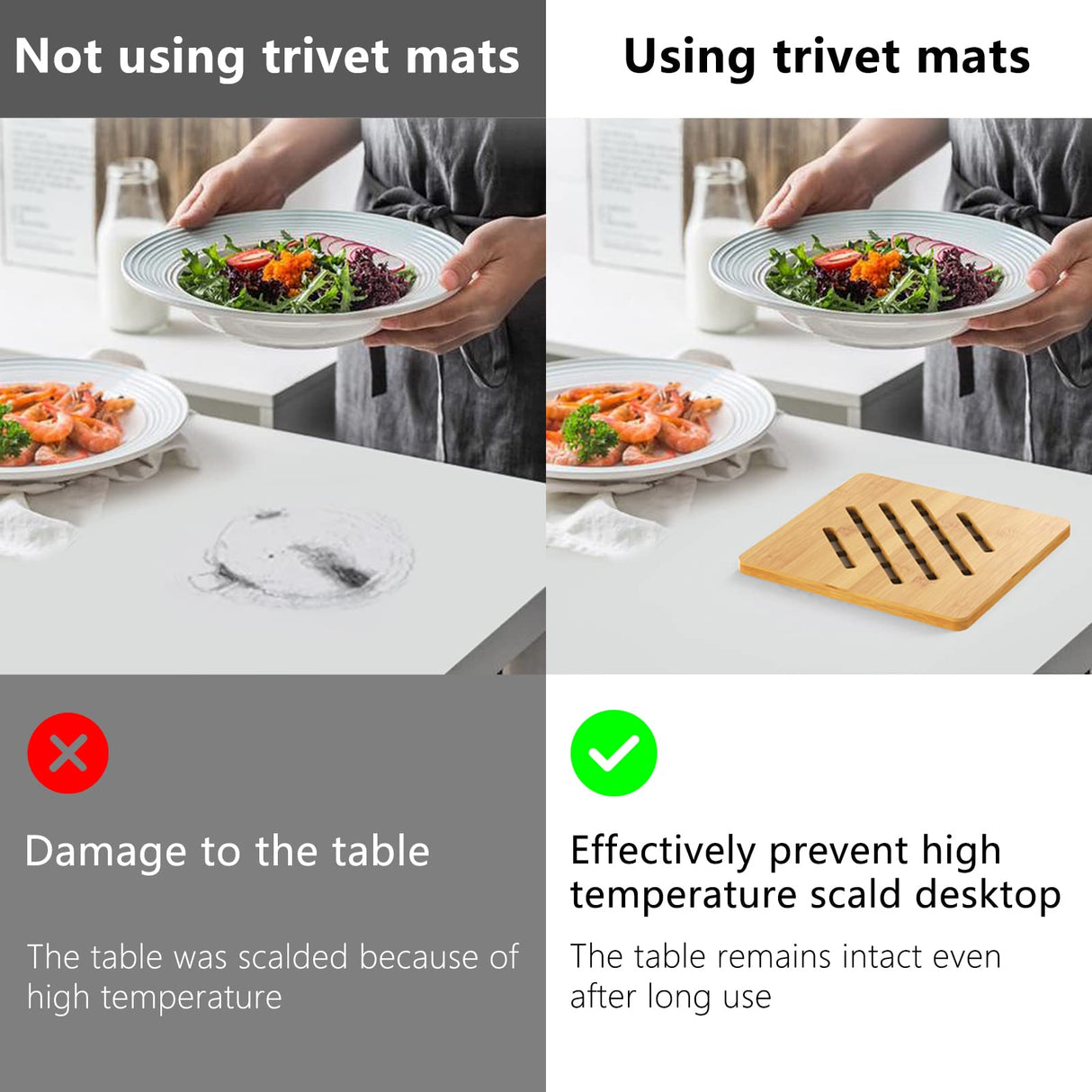 Bamboo Trivet Kitchen Bamboo Hot Pads Trivet Natural Bamboo Trivet Mat Set for Hot Dishes/Pot/Bowl/Teapot/Hot Pot Holders 2 Square 2 Roundness 1 Storage Rack Garkup