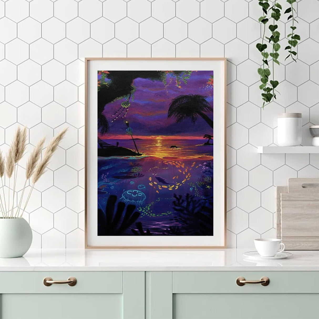 hyzsj Paint by Numbers Kit for Adults with Frame,Sea Animal Paint by Numbers for Adults, Paint by Number with Easel, DIY Paint by Number Kits for Home Wall Decor(Sunset 11.8x15.7inch hyzsj